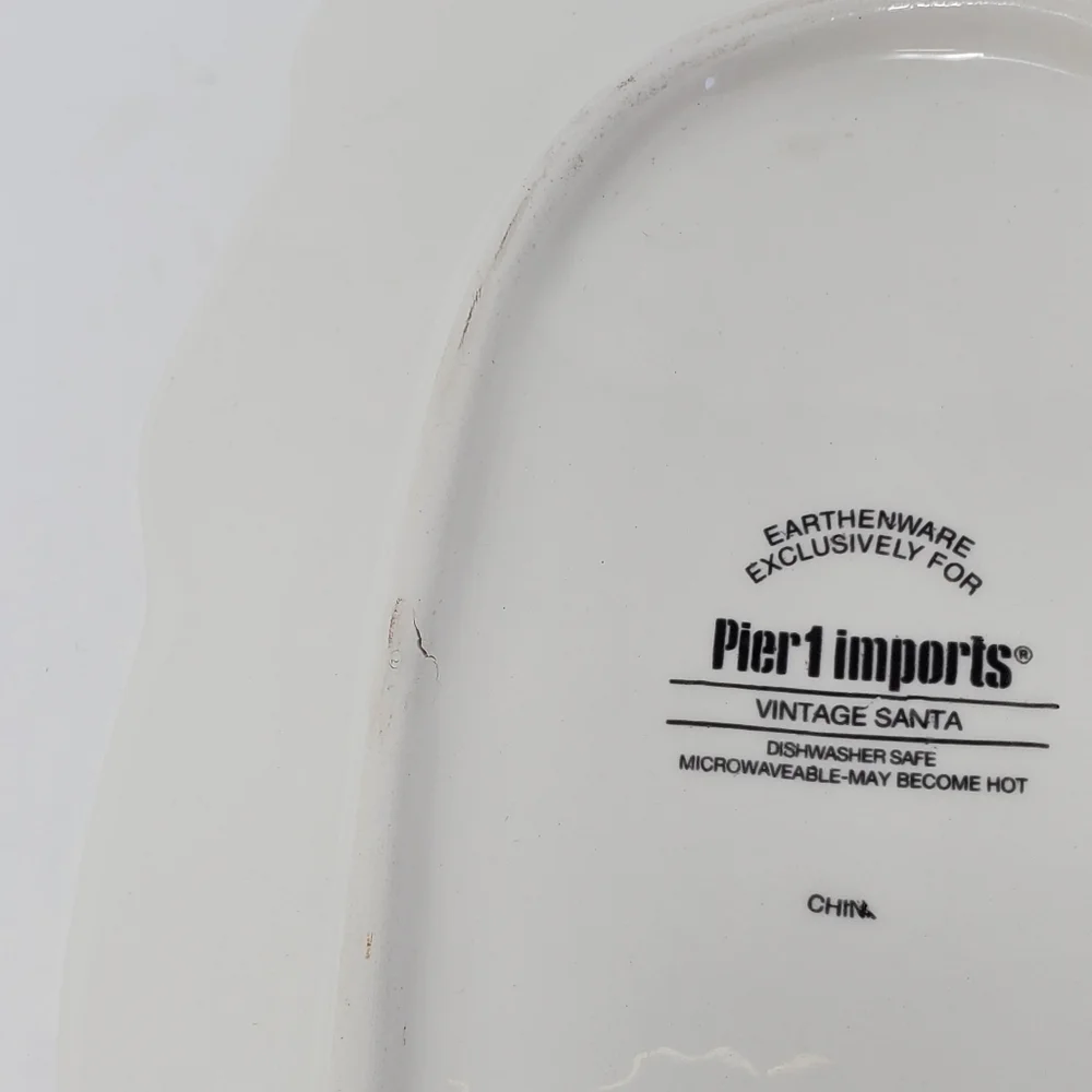 PIER 1 IMPORTS EARTHENWARE VINTAGE SANTA PLATE TRAY DECOR COLLECTIBLE CHRISTMAS